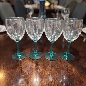Luminarc Aqua Stem Glass Goblets, Set of 4, Vintage Teal Stemware,‎ Drinkware